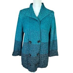 Jones New York Sweater Cardigan Women XL Teal Blue Ombre Knit Cozycore Classic